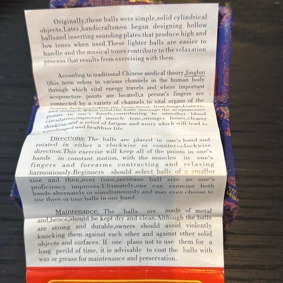 Lotus Pond Brand metal enamel hand exercise balls. Woven fabric box. Like new. - Picture 8 of 8